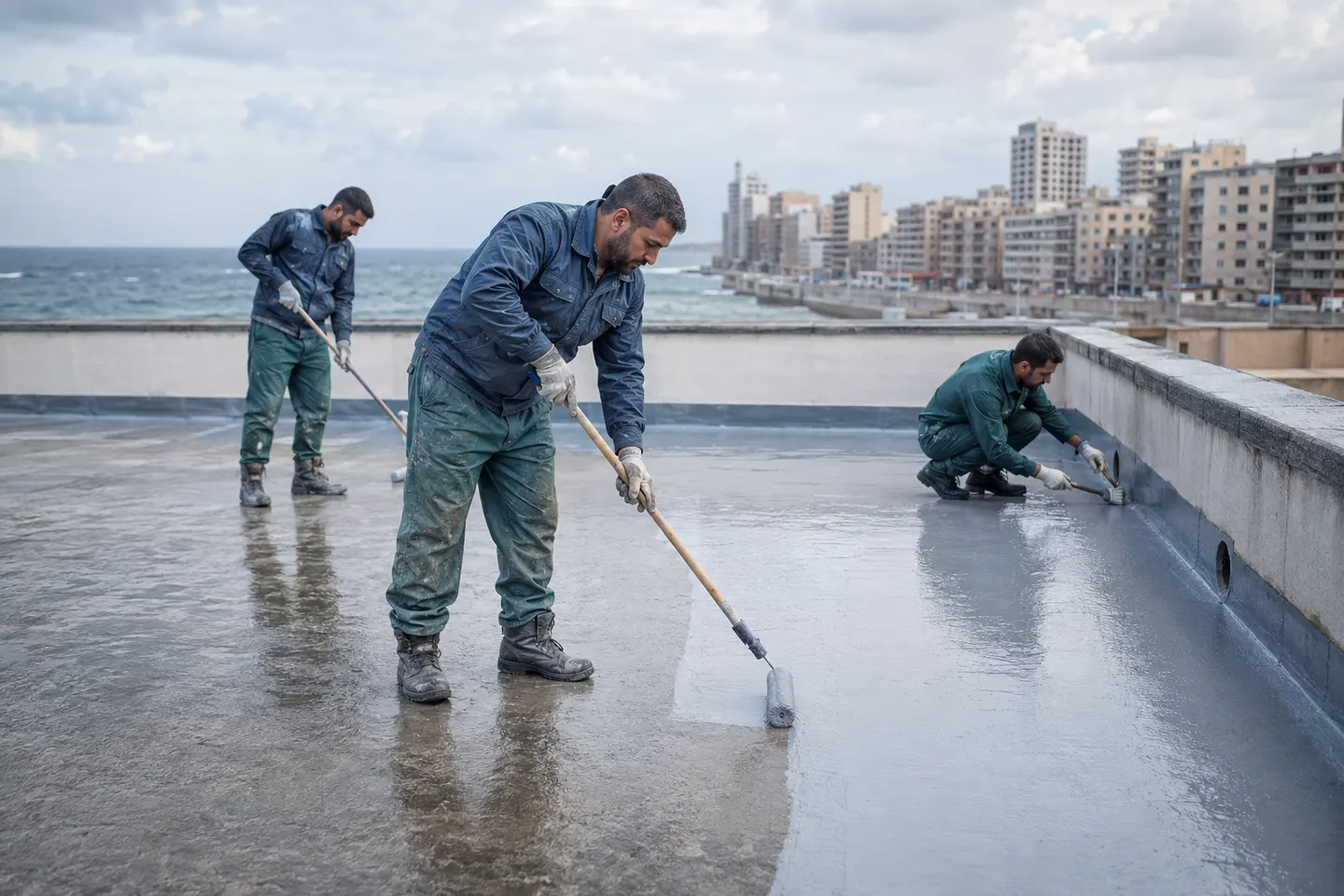 تنفيذ طبقة عزل سطح في الإسكندرية بعد تجهيز القاعدة