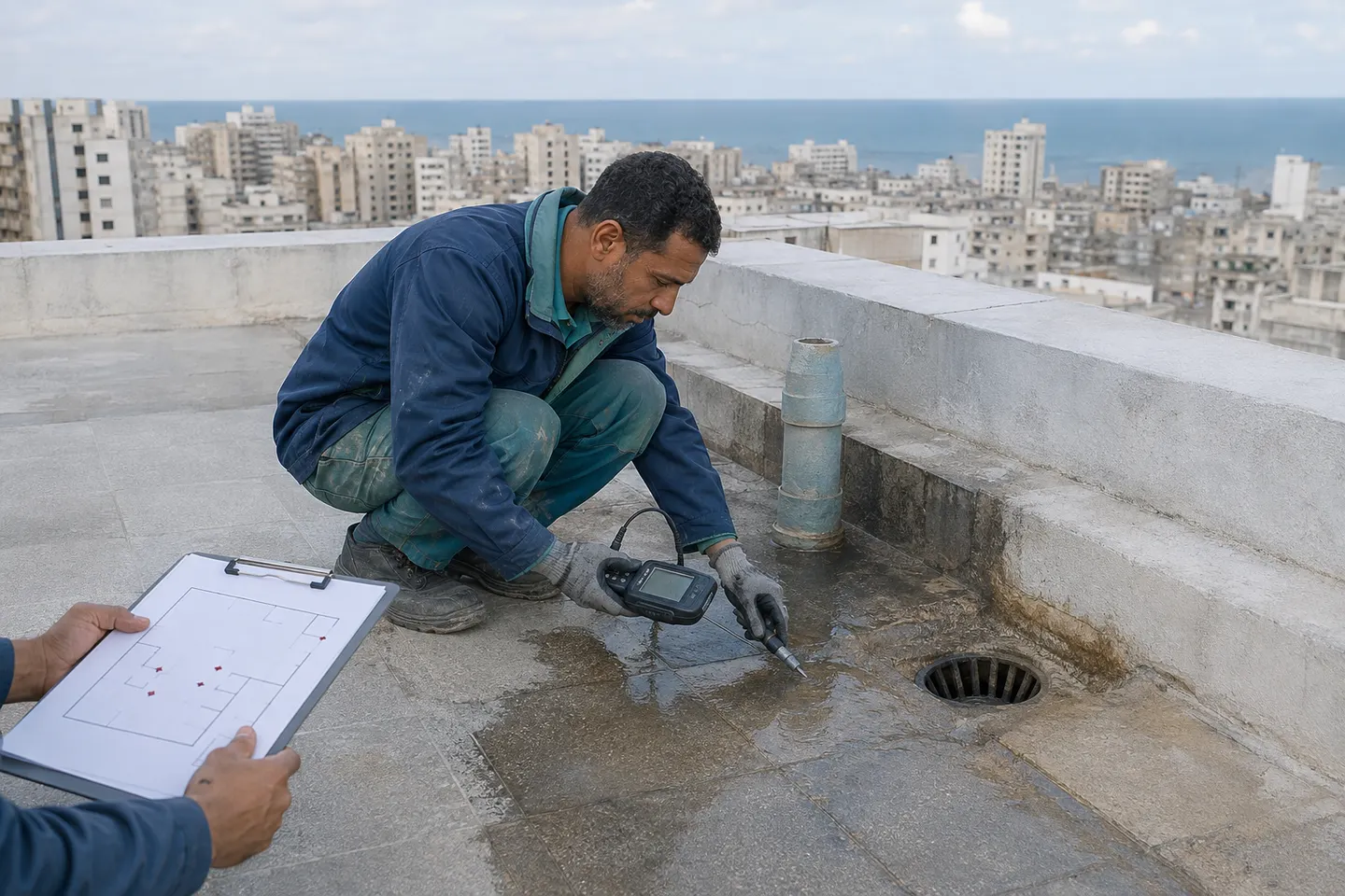 معالجة تسربات الأسطح في الإسكندرية لتحديد المصدر قبل العزل